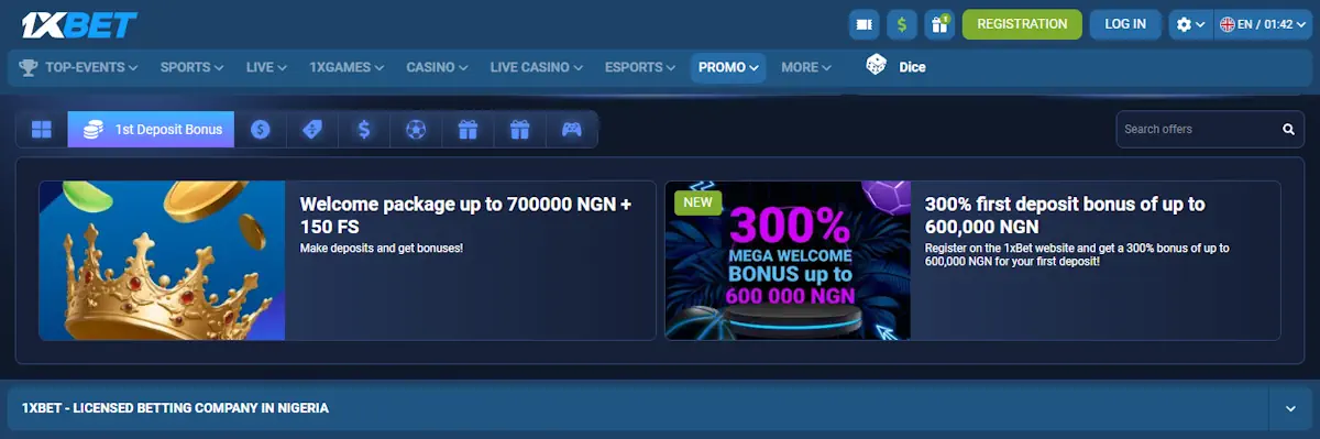 NCAAB 1xBet Welcome Bonuses Screenshot